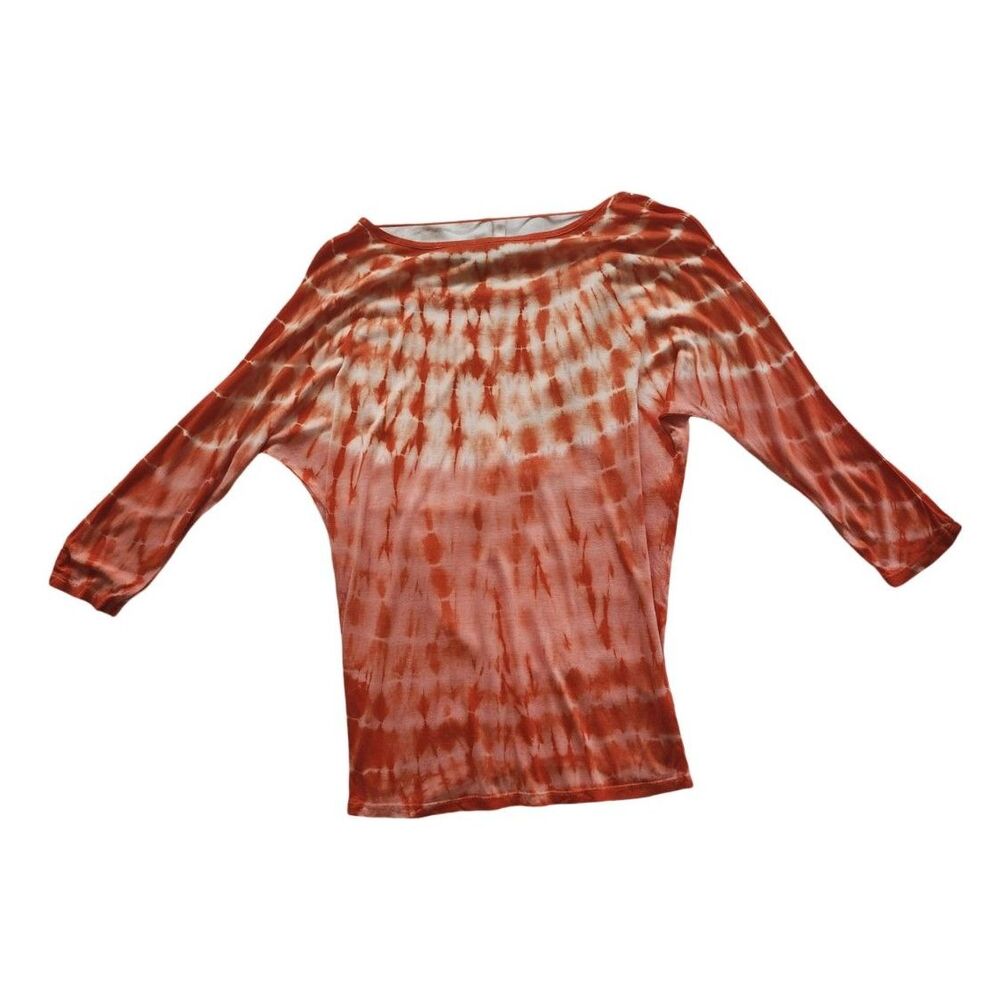 INC International Concepts Coral Orange Tie Dye Rhinestone Top - Picture 4 of 7